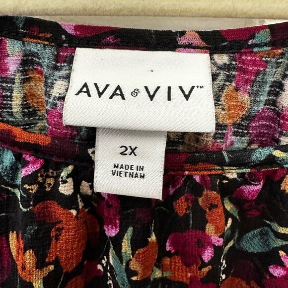 Ava & Viv Floral Boho Peasant Blouse Womens Size 2X Balloon Sleeve Stretch Top - Picture 2 of 7